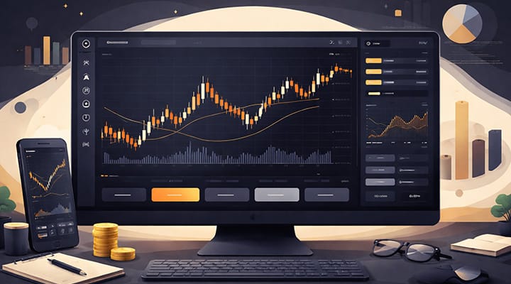 Pantalla de plataforma de trading con gráficos